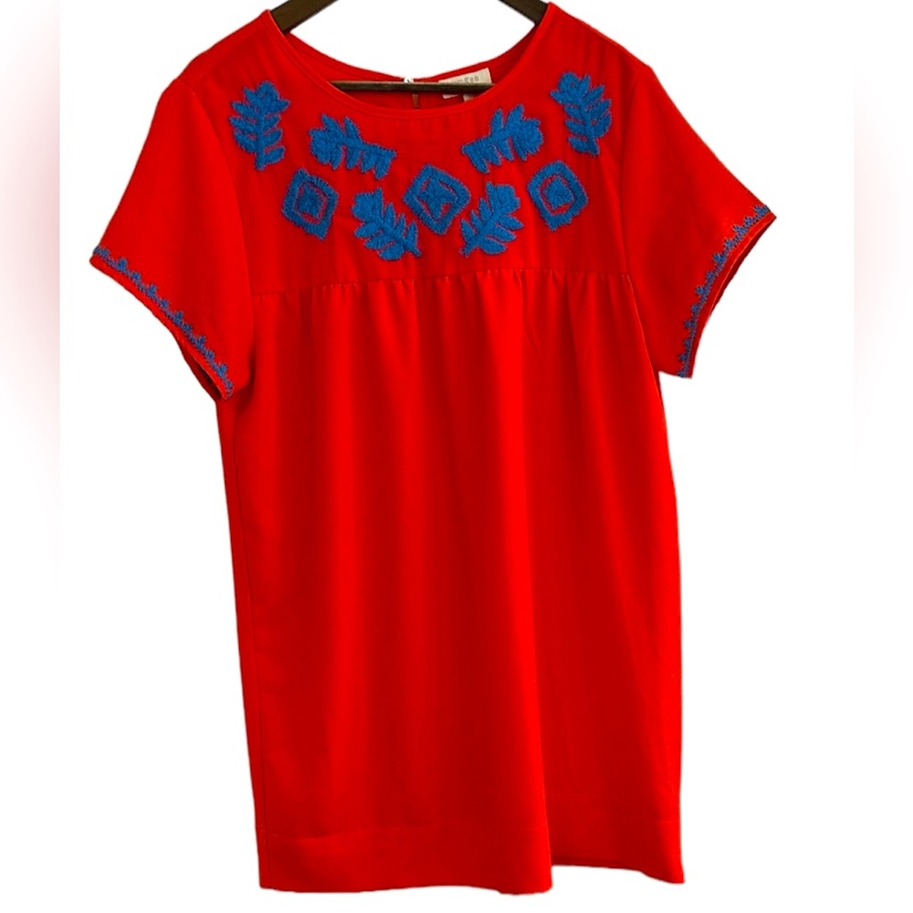 Umgee USA blue floral embroidered orange shift dresss Women L